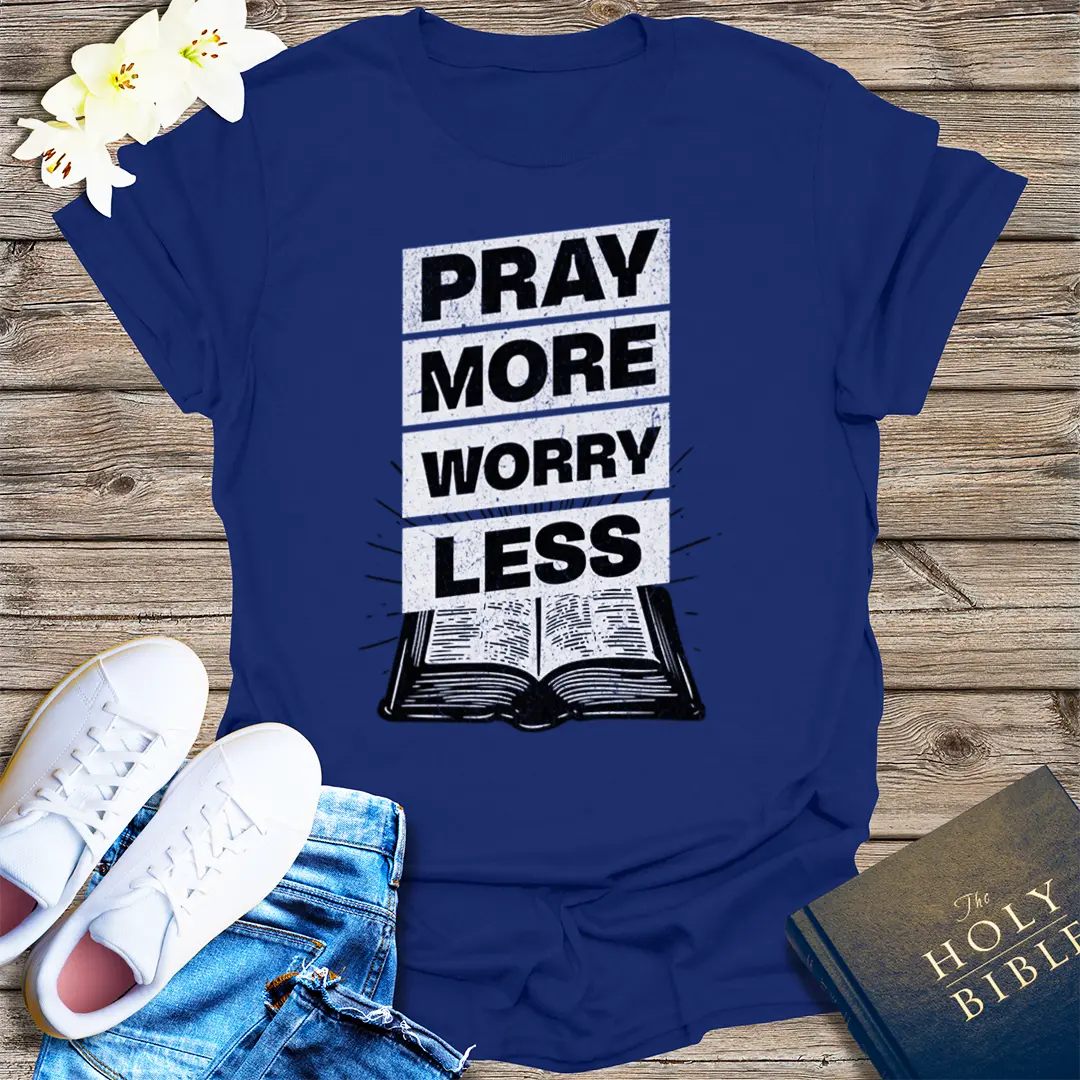 Pray More Worry Less T-Shirt - Navy