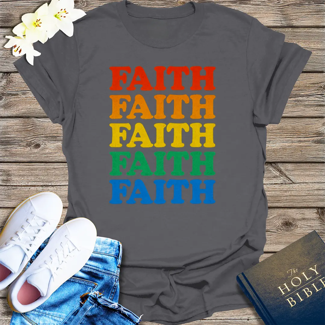 Rainbow Faith Stacked T-Shirt - Charcoal