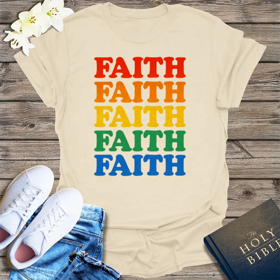 Rainbow Faith Stacked T-Shirt - Natural
