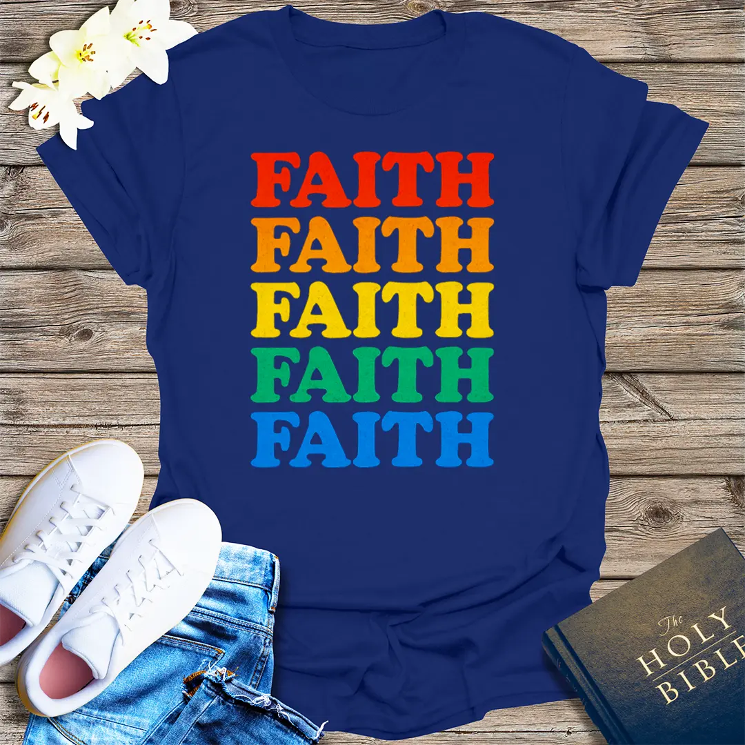 Rainbow Faith Stacked T-Shirt - Navy