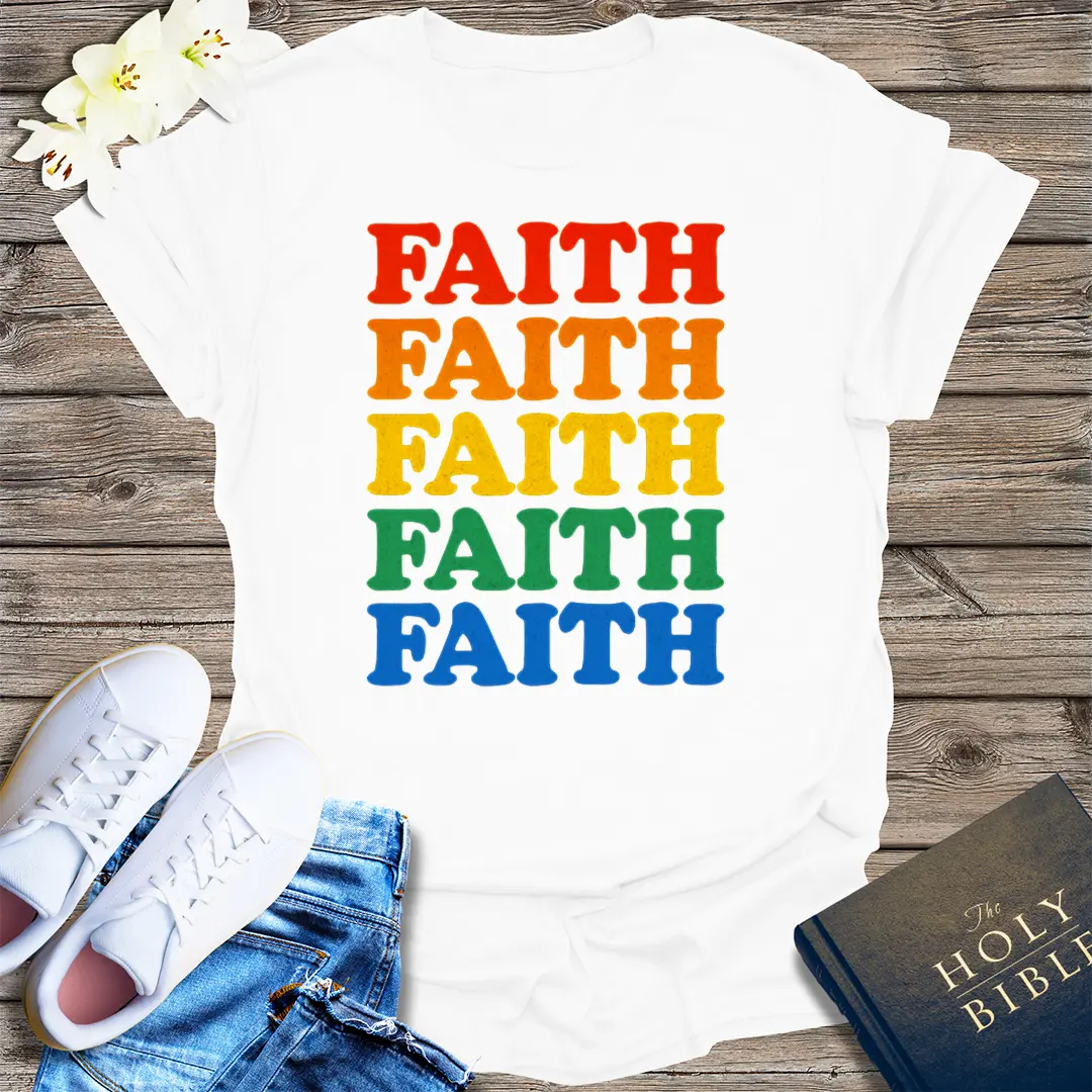 Rainbow Faith Stacked T-Shirt - White