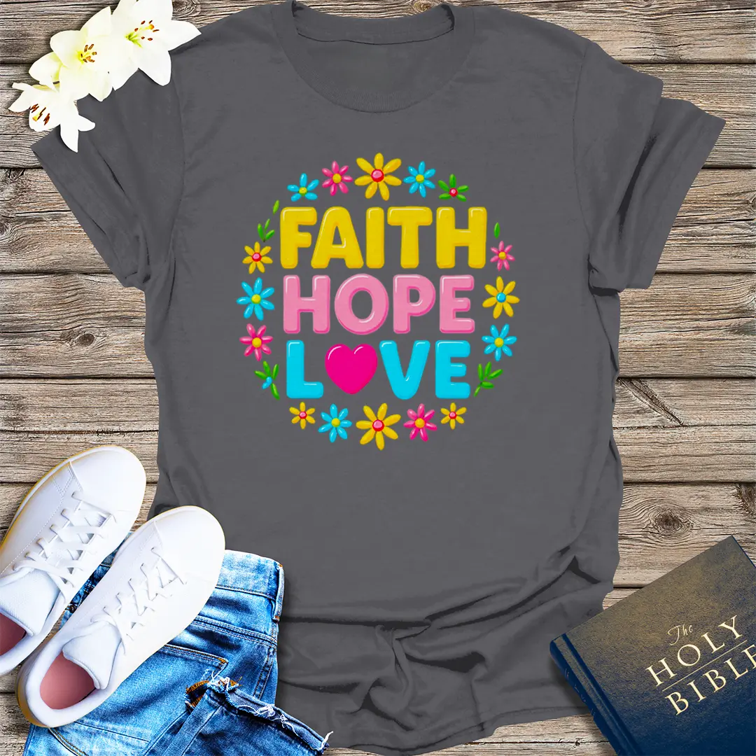 Faith Hope Love Floral T-Shirt - Charcoal