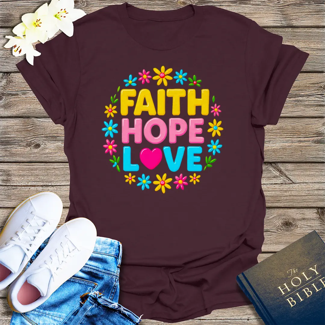 Faith Hope Love Floral T-Shirt - Dark Chocolate