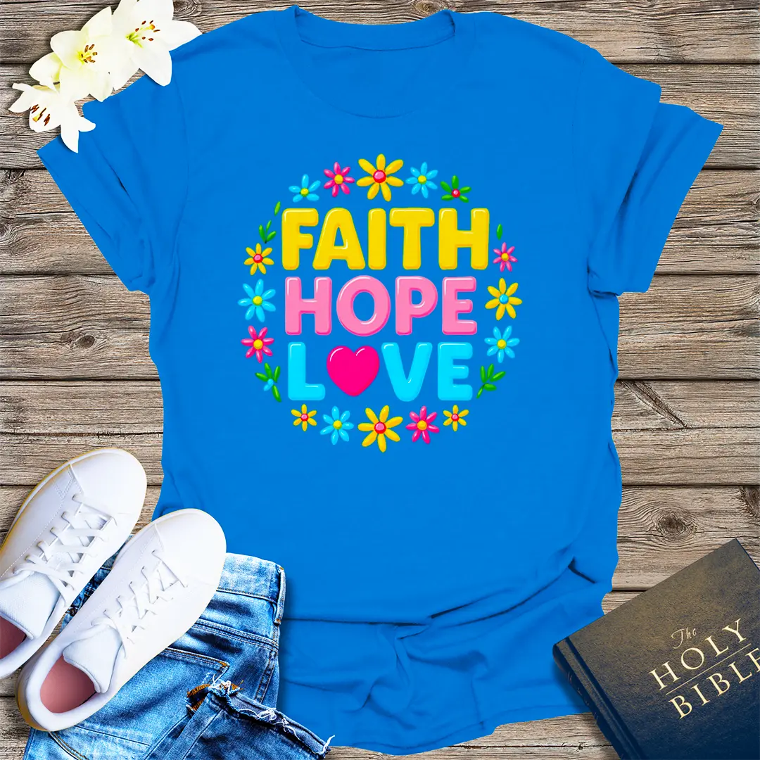 Faith Hope Love Floral T-Shirt - Royal
