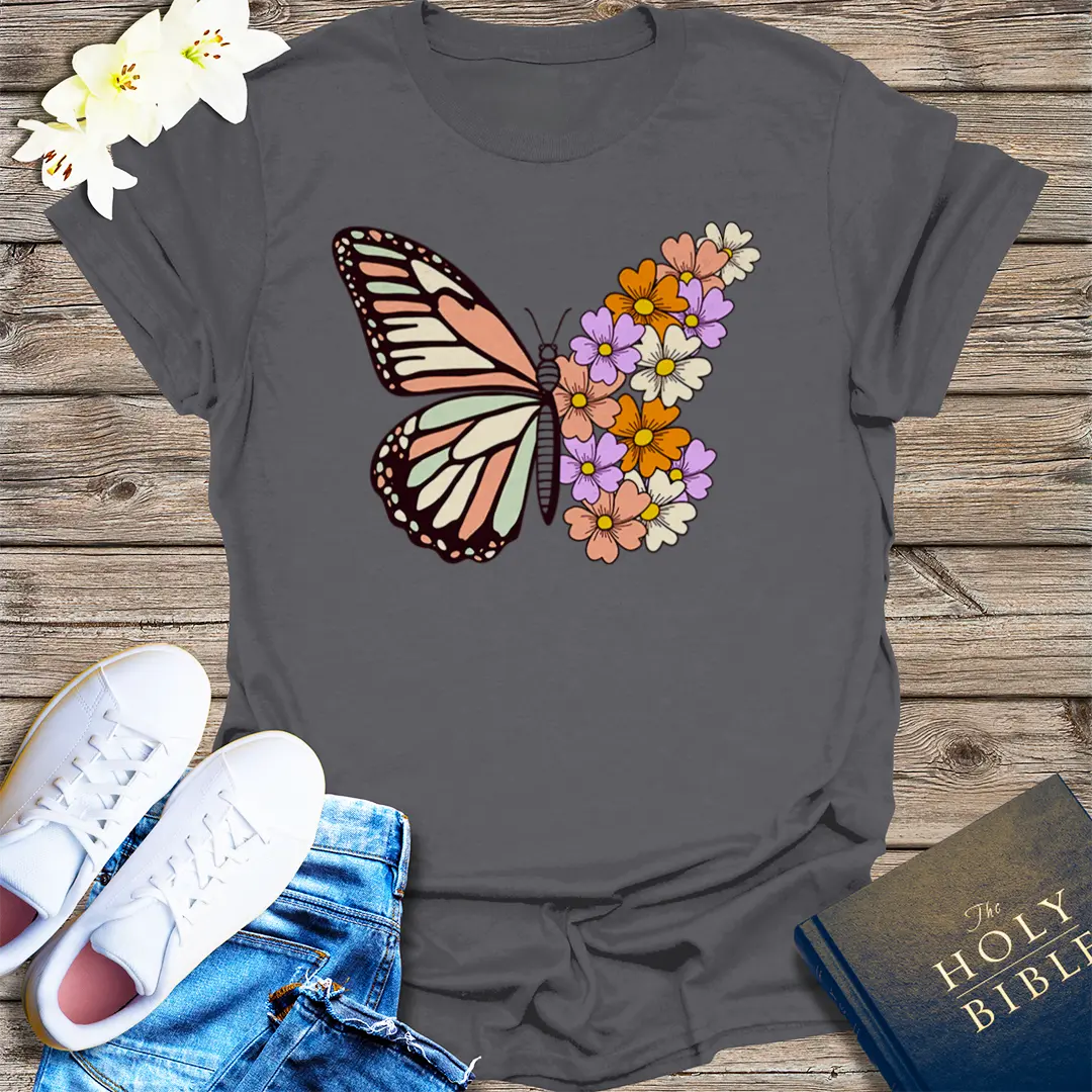 Bloom with Grace Butterfly T-Shirt - Charcoal