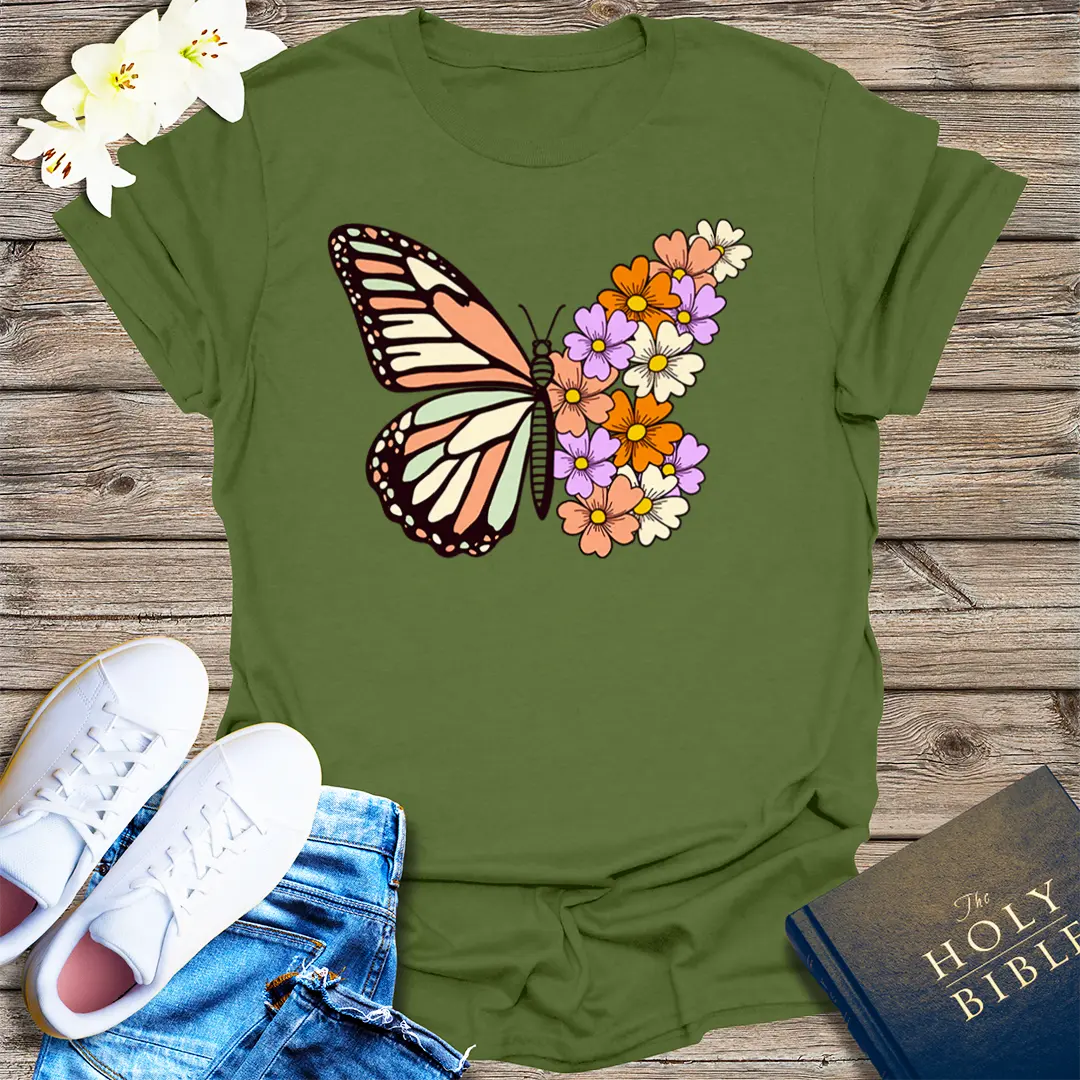 Bloom with Grace Butterfly T-Shirt - Military Green