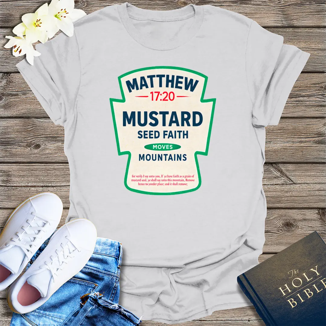 Mustard Seed Faith Moves Mountains T-Shirt - Ice Grey