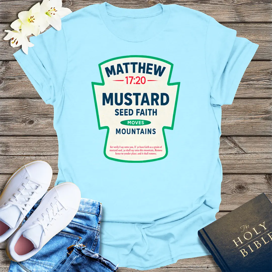 Mustard Seed Faith Moves Mountains T-Shirt - Light Blue