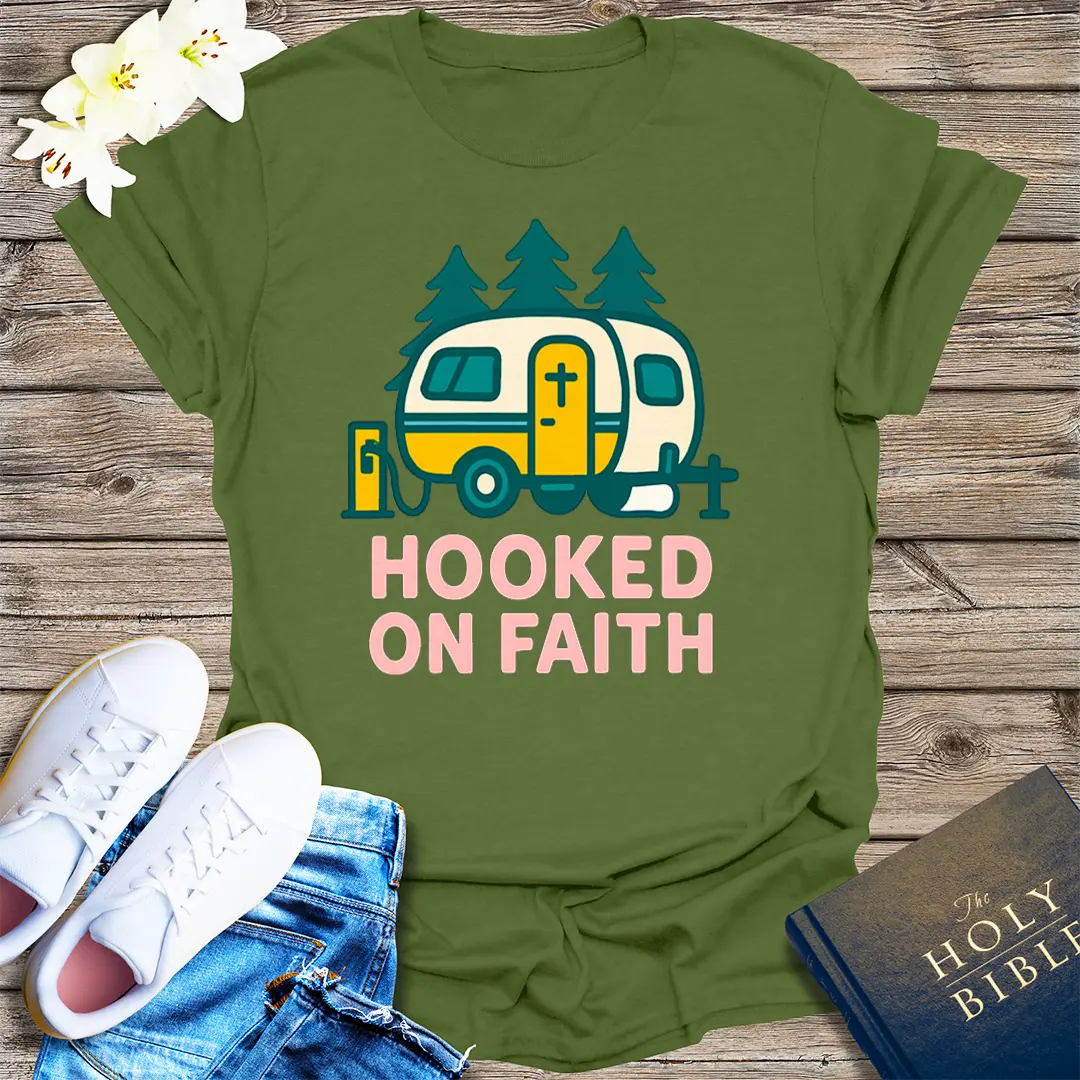 Hooked on Faith T-Shirt - Military Green