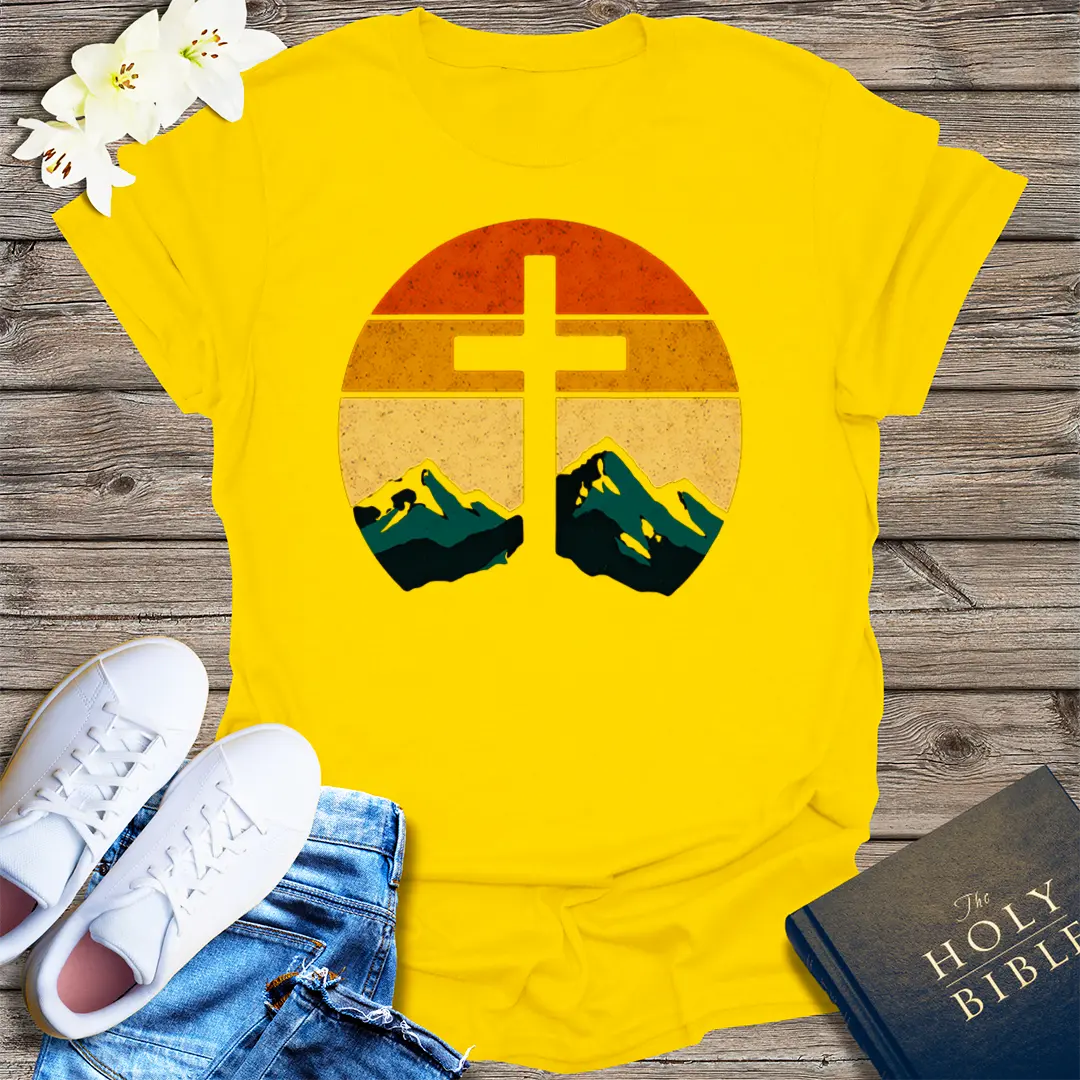 Sunset Cross & Mountains T-Shirt - Daisy