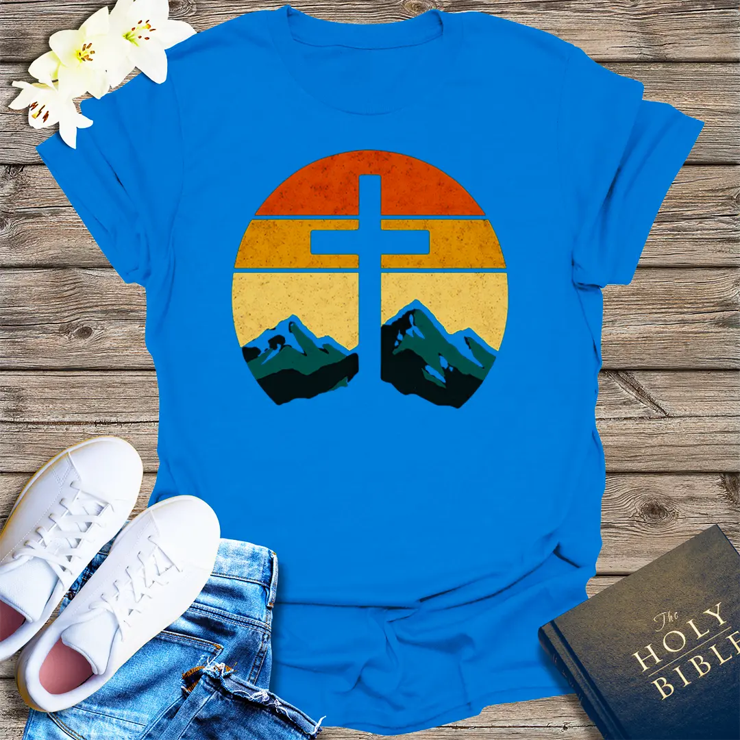 Sunset Cross & Mountains T-Shirt - Royal