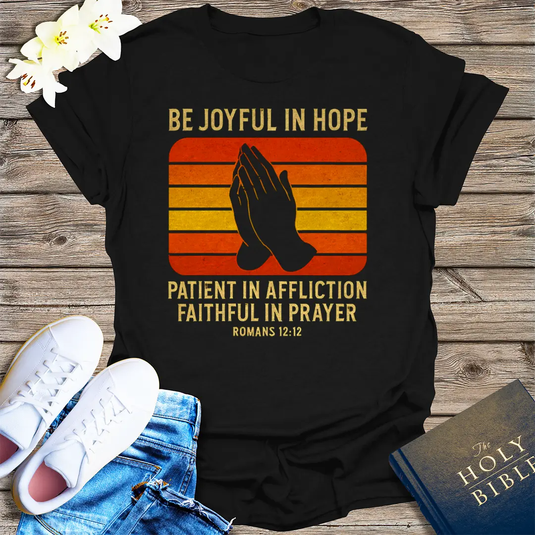 Joyful in Hope Retro Prayer T-Shirt - Black