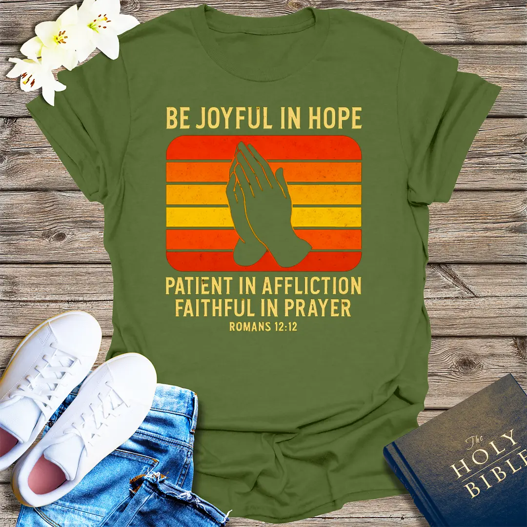 Joyful in Hope Retro Prayer T-Shirt - Military Green