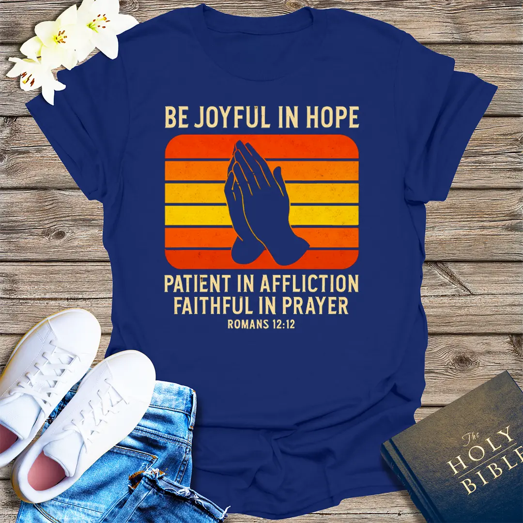 Joyful in Hope Retro Prayer T-Shirt - Navy