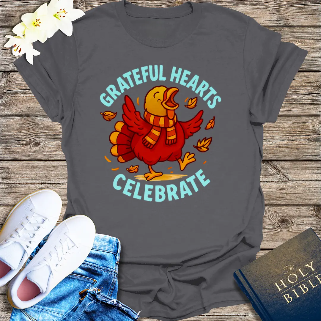 Grateful Hearts Celebrate T-Shirt - Charcoal