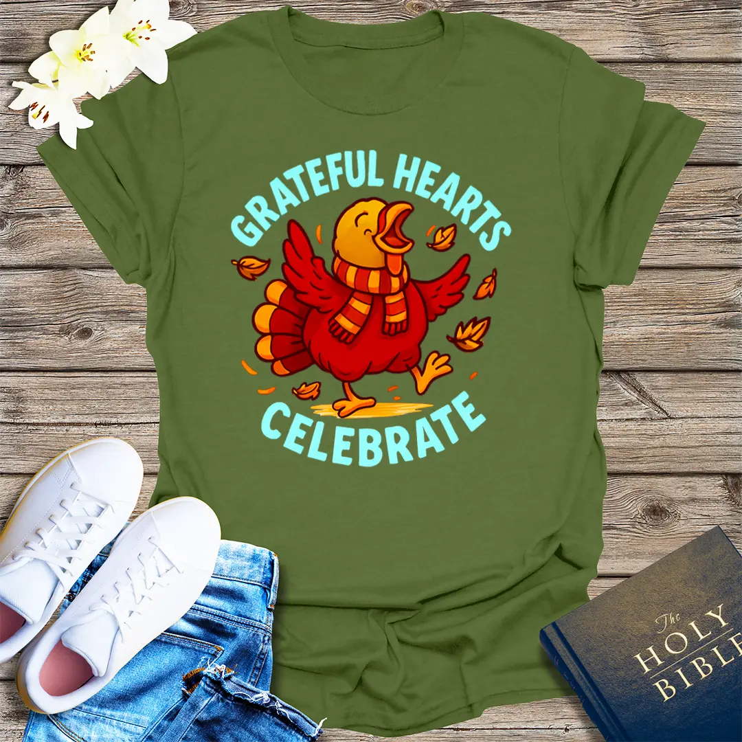 Grateful Hearts Celebrate T-Shirt - Military Green