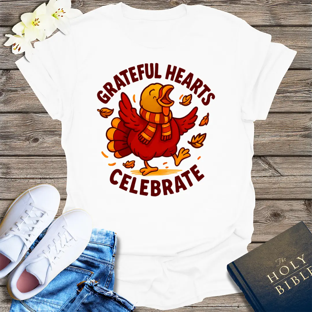 Grateful Hearts Celebrate T-Shirt - White