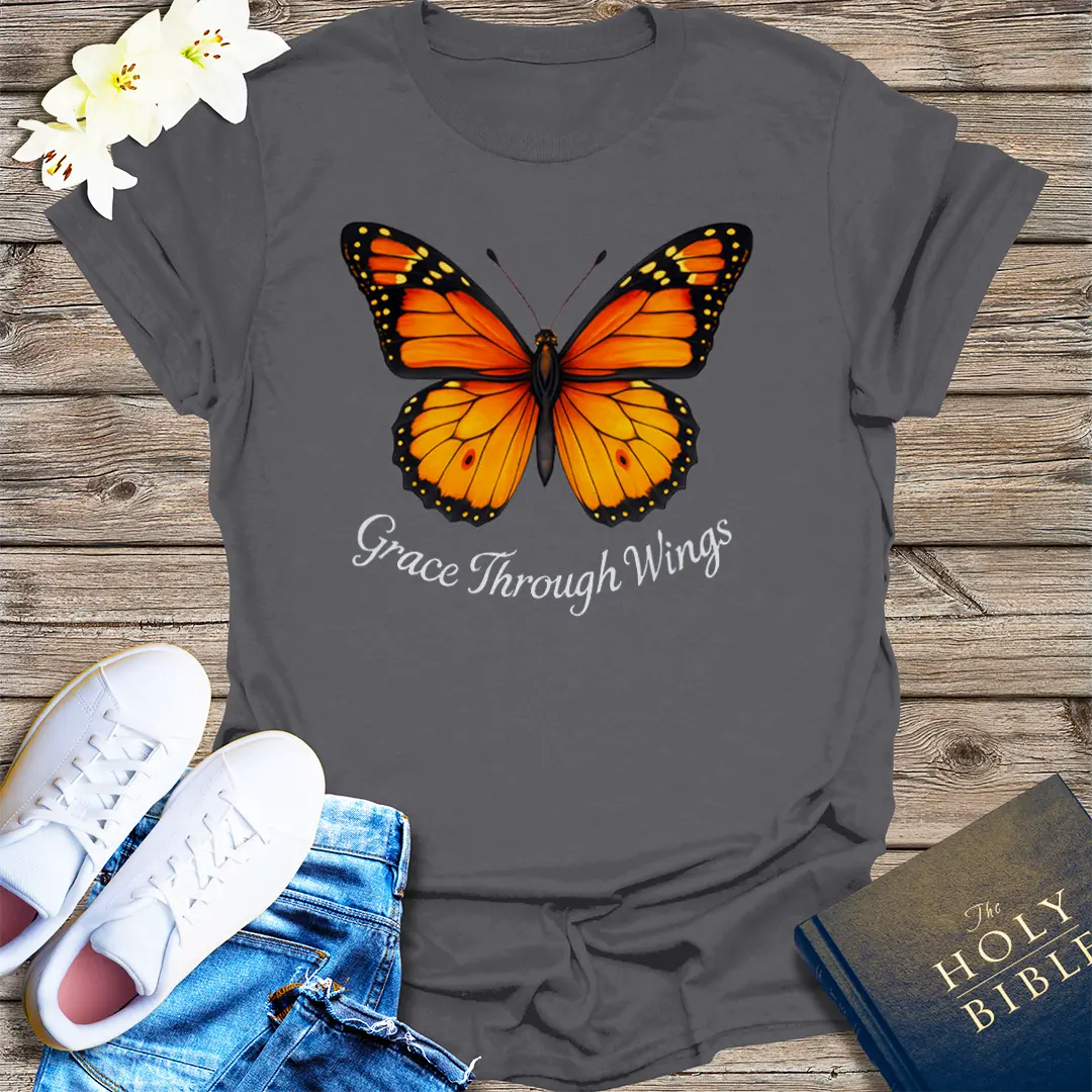 Grace Through Wings T-Shirt - Charcoal