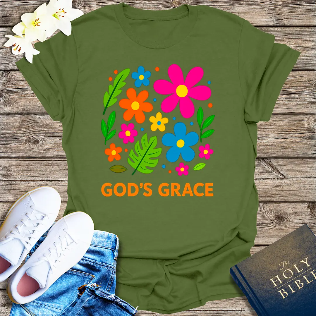 God's Grace Bloom T-Shirt - Military Green