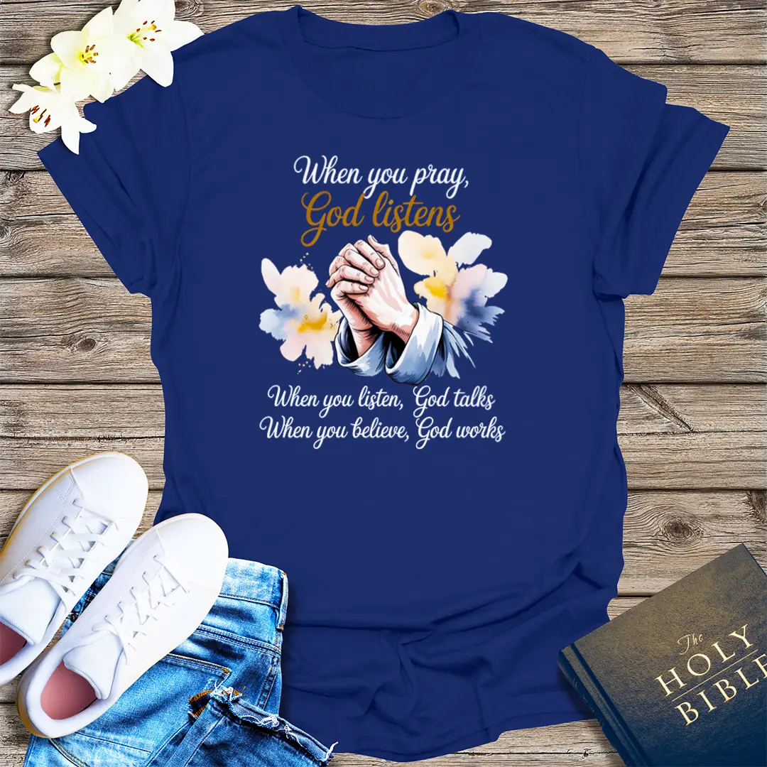God Listens Prayer T-Shirt - Navy