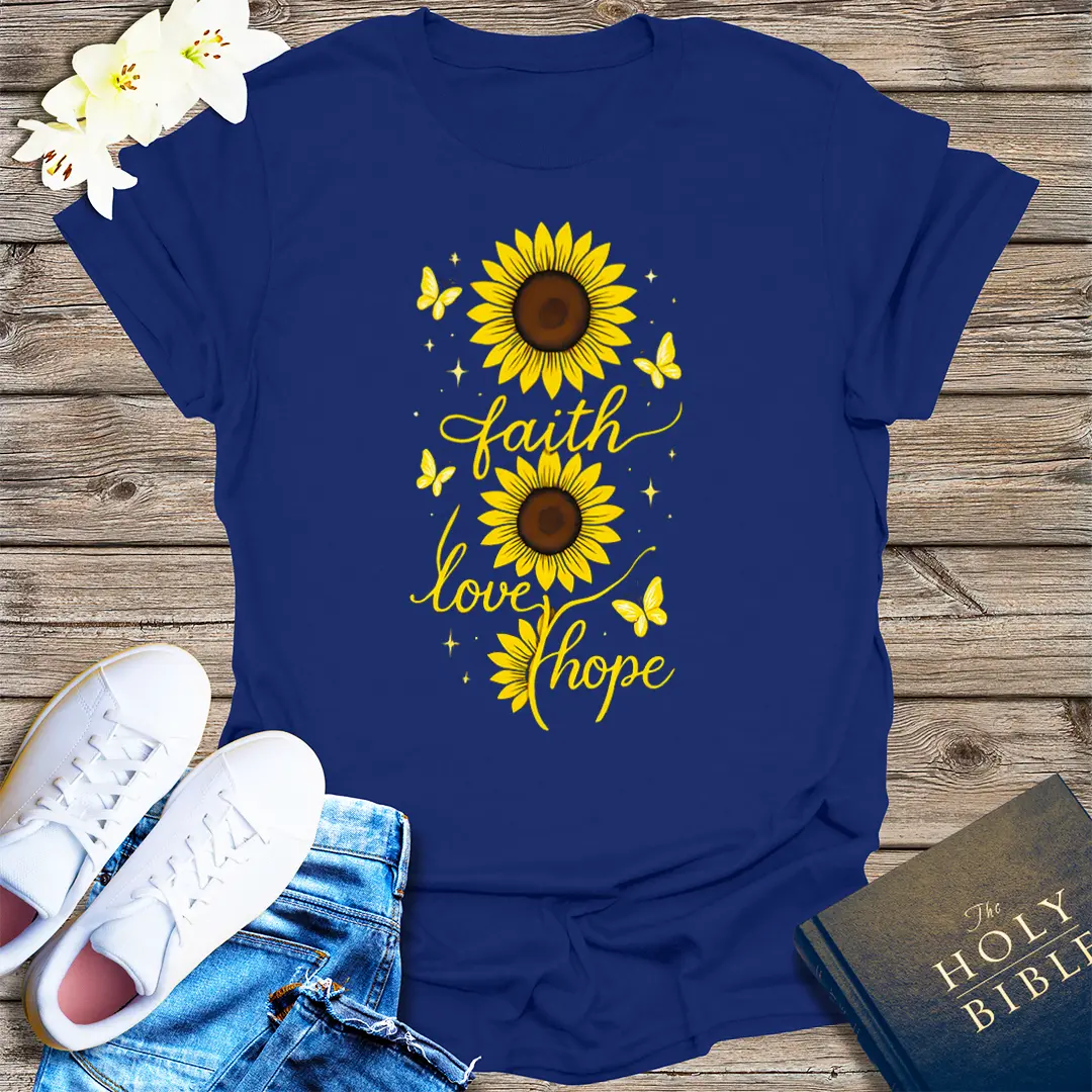Faith Love Hope Sunflower T-Shirt - Navy