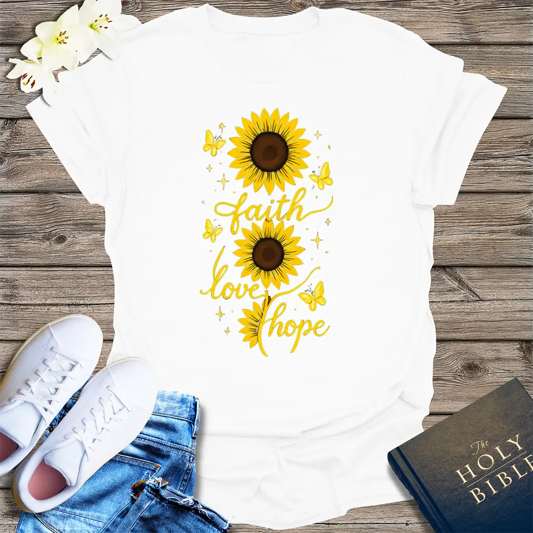 Faith Love Hope Sunflower T-Shirt - White