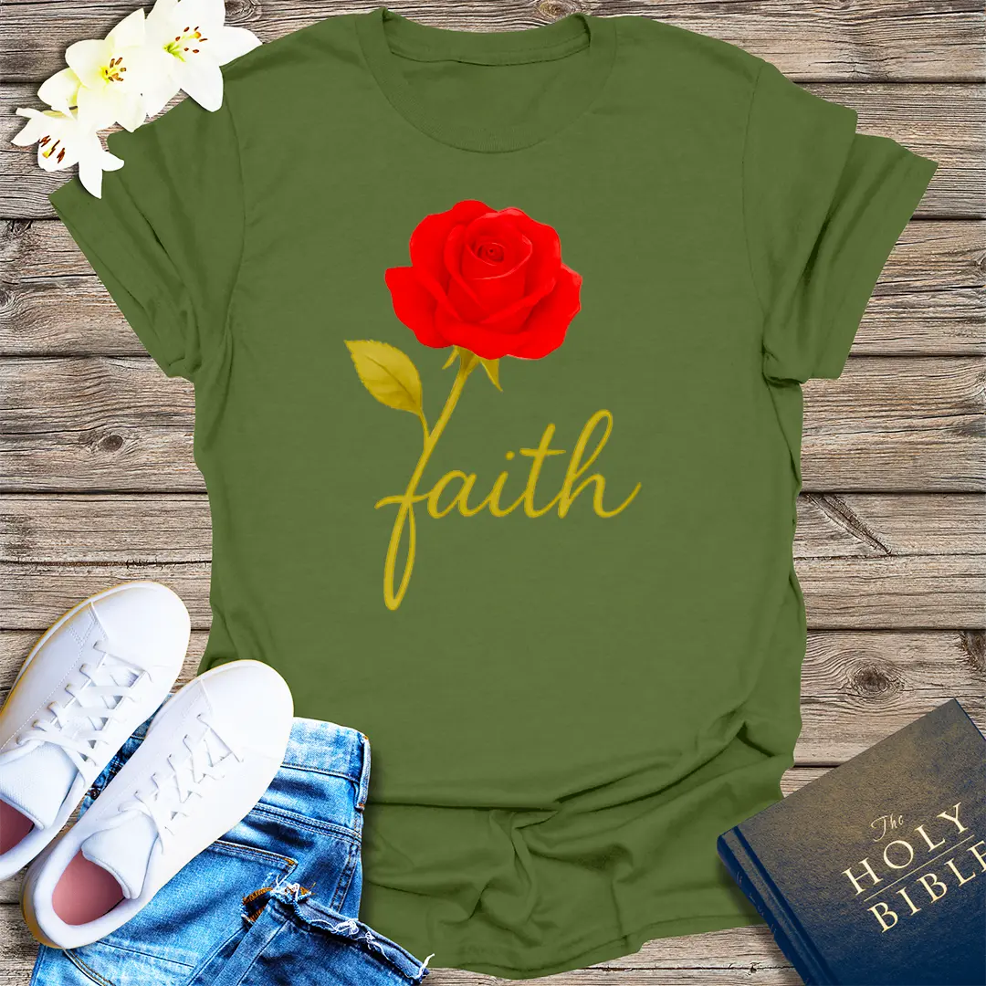 Rose of Faith T-Shirt - Military Green