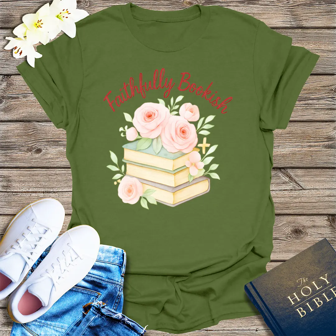 Faithfully Bookish T-Shirt - Military Green