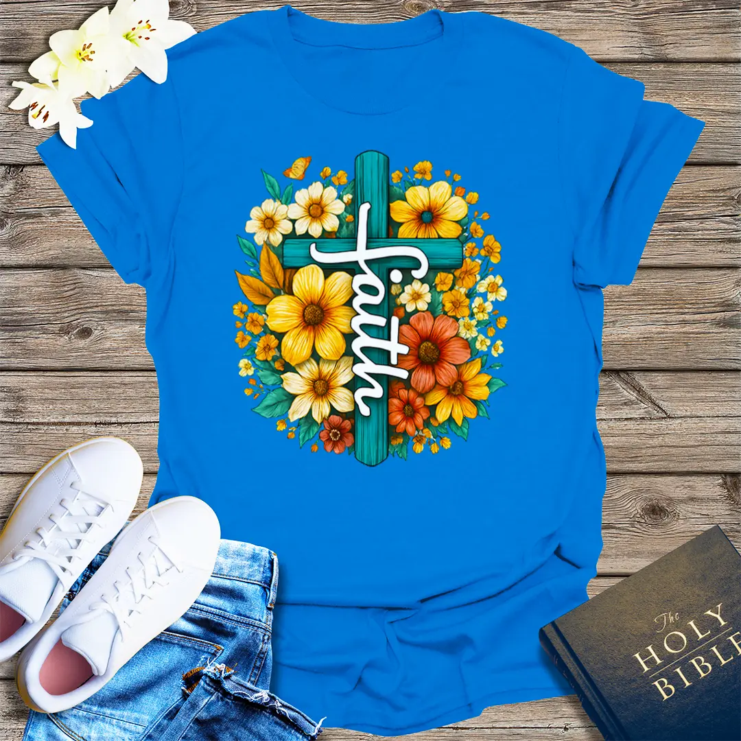 Floral Faith Cross T-Shirt - Royal