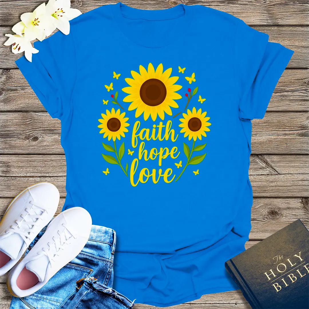 Faith Hope Love Sunflower T-Shirt - Royal