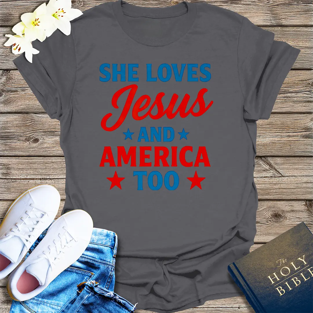 She Loves Jesus and America T-Shirt - Charcoal