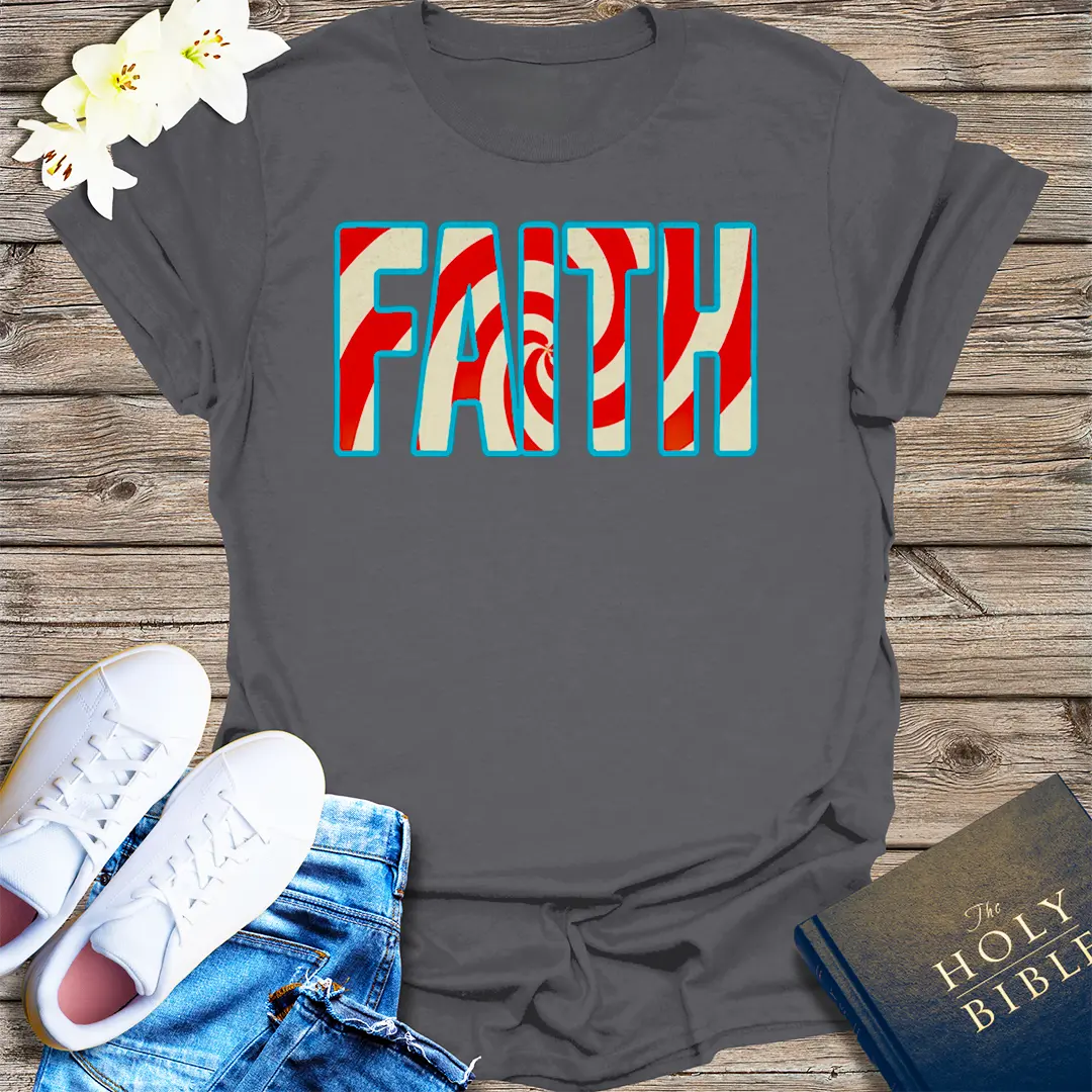 Peppermint Swirl Faith T-Shirt - Charcoal