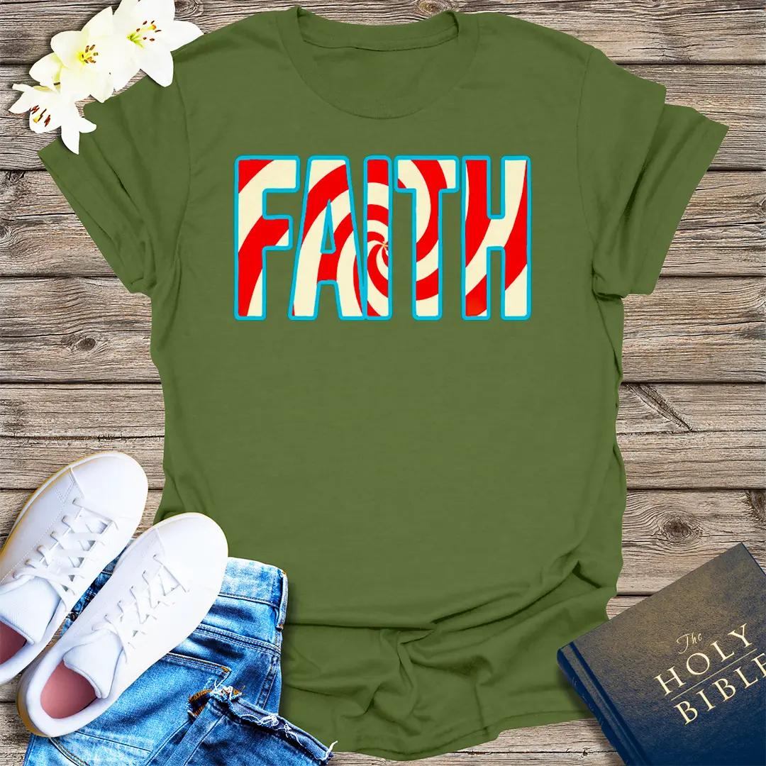 Peppermint Swirl Faith T-Shirt - Military Green