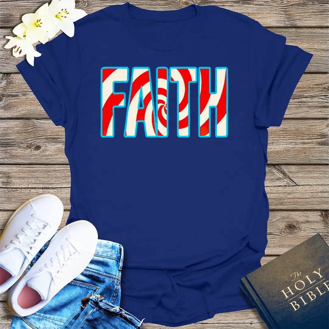 Peppermint Swirl Faith T-Shirt - Navy