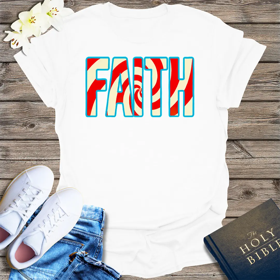 Peppermint Swirl Faith T-Shirt - White
