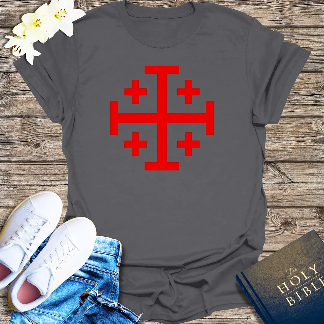 Jerusalem Crusader Cross T-Shirt - Charcoal