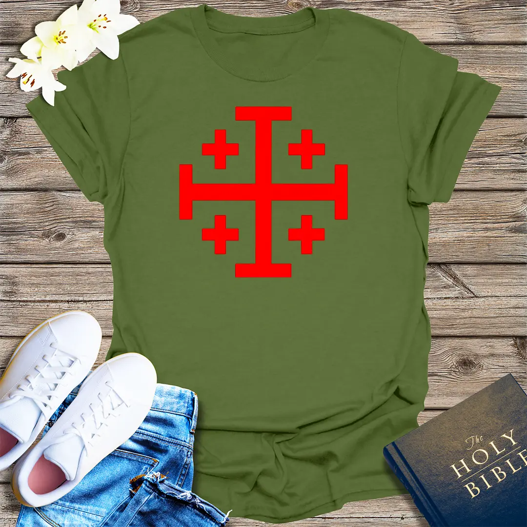 Jerusalem Crusader Cross T-Shirt - Military Green