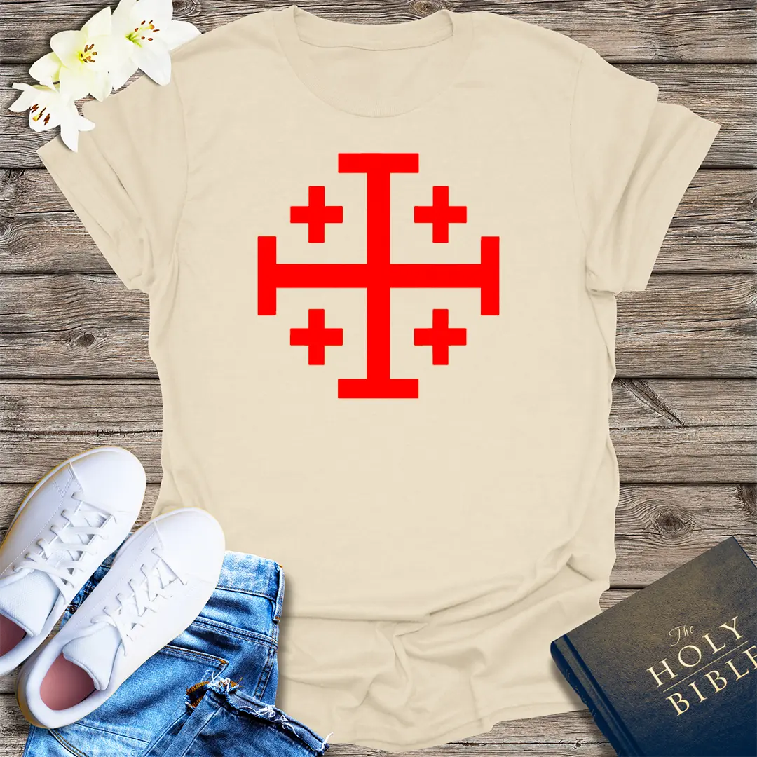 Jerusalem Crusader Cross T-Shirt - Natural
