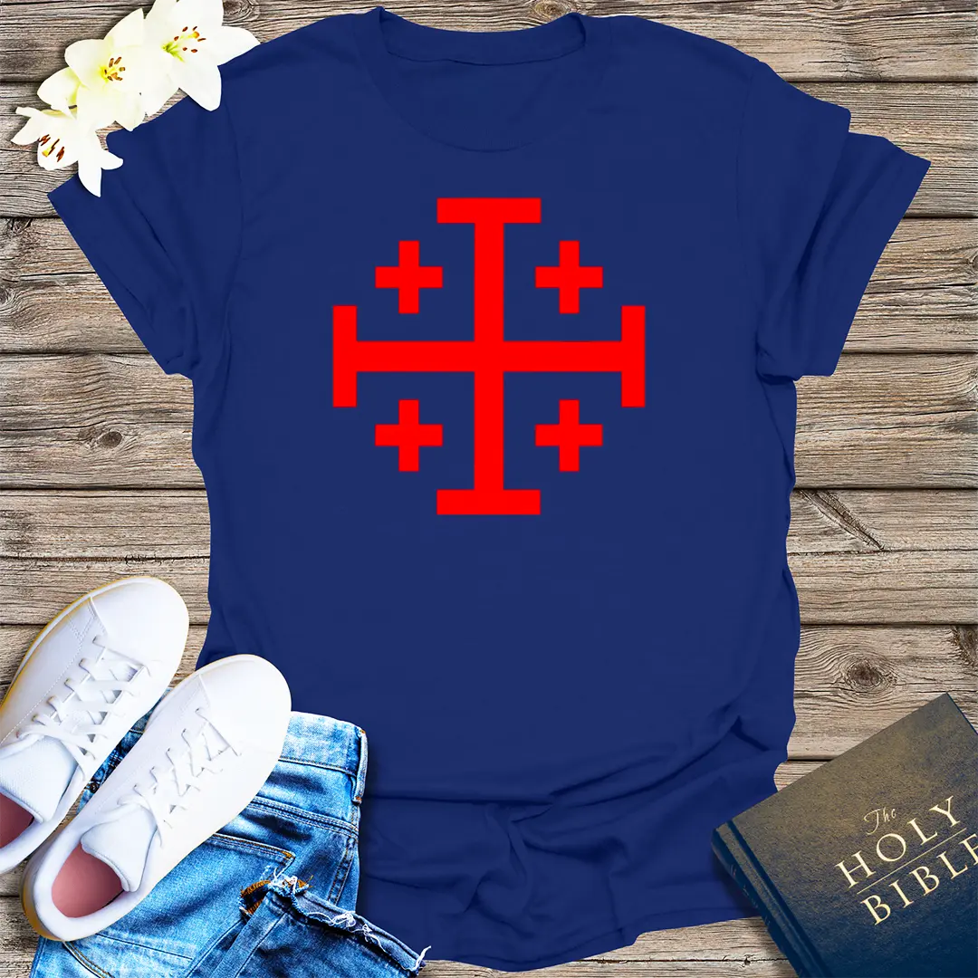 Jerusalem Crusader Cross T-Shirt - Navy