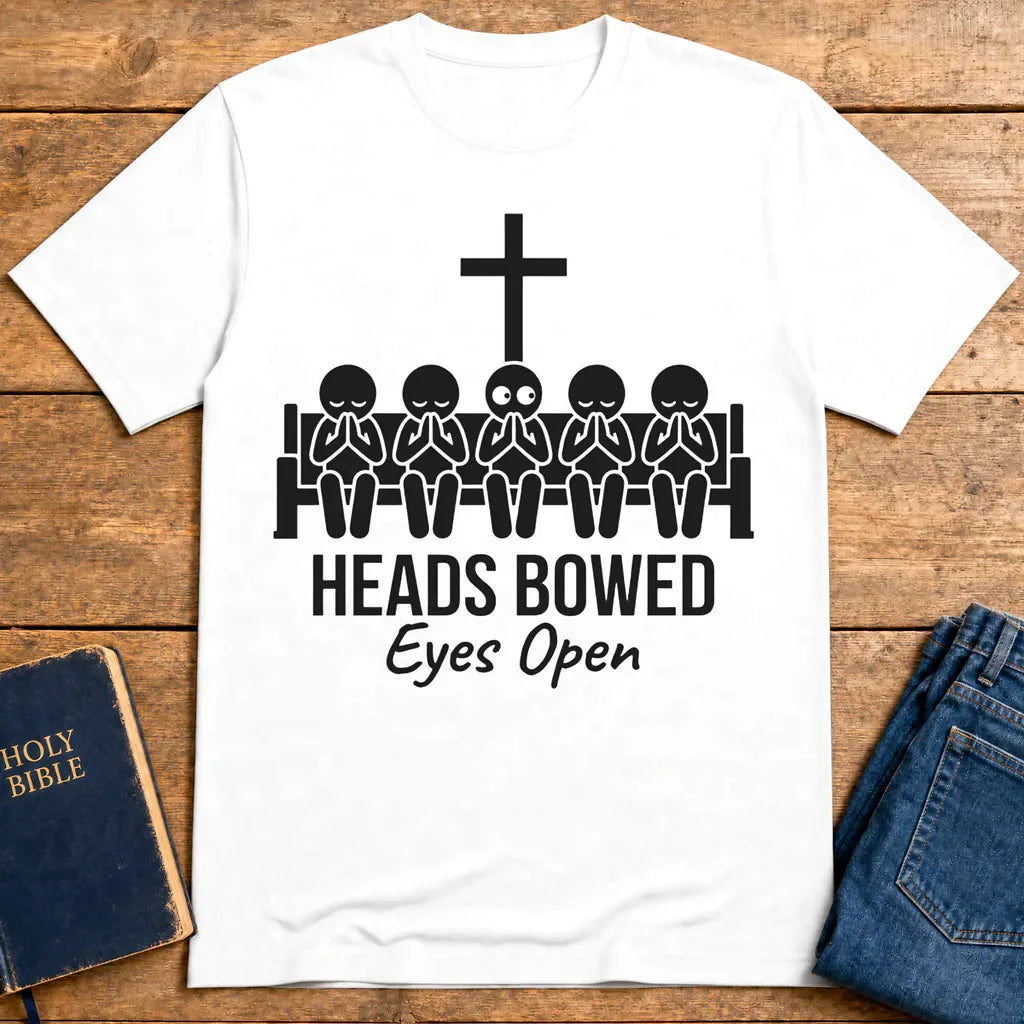 Heads Bowed Eyes Open T-Shirt - White