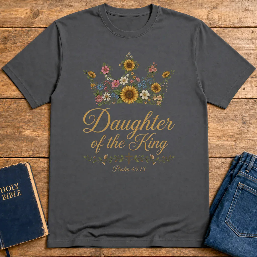 Daughter of the King Floral Crown T-Shirt - Charcoal