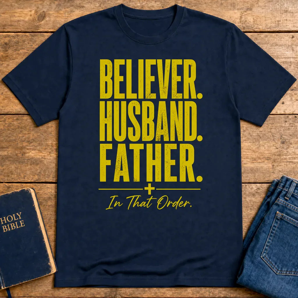 Believer Husband Father T-Shirt - Navy