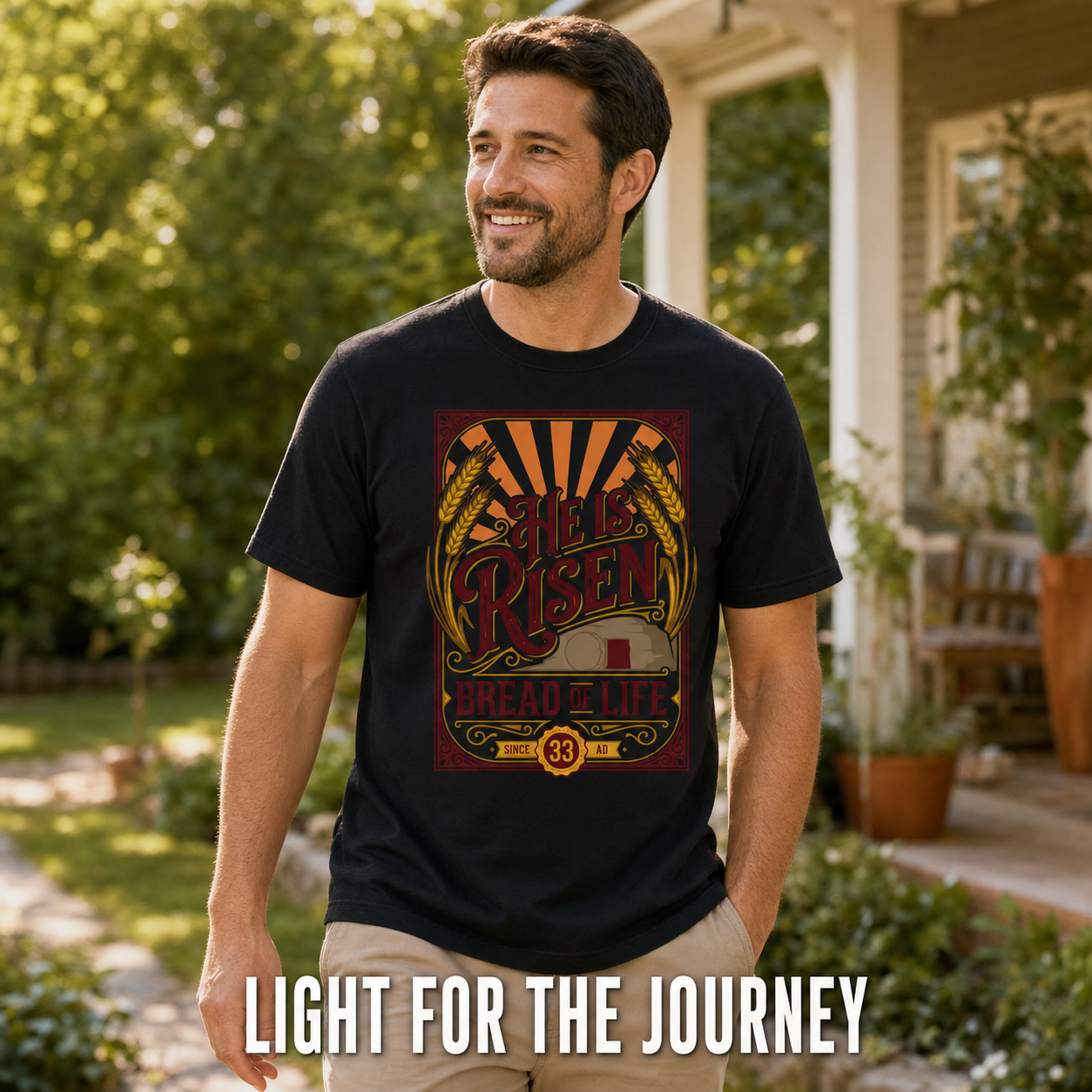 He Is Risen Bread of Life T-Shirt_active_outdoor