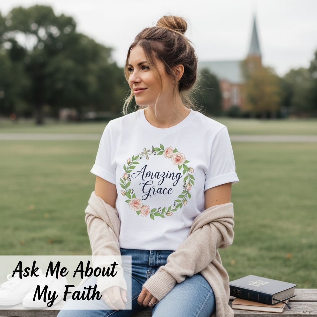 Amazing Grace Floral Wreath T-Shirt__pair