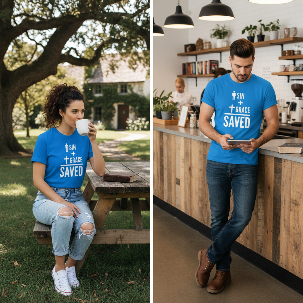 Sin + Grace = Saved T-Shirt_dual_model_life
