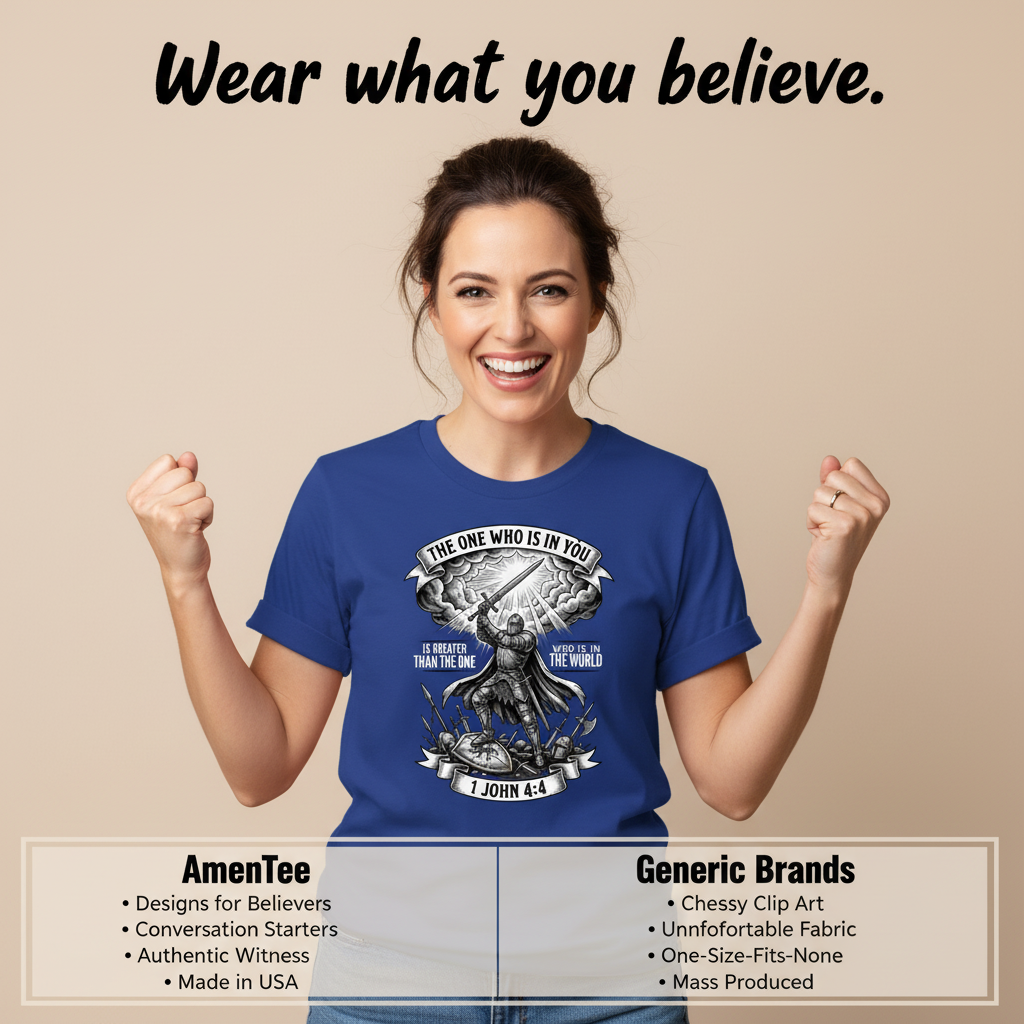 Greater Is He Warrior Scripture T-Shirt_product_table