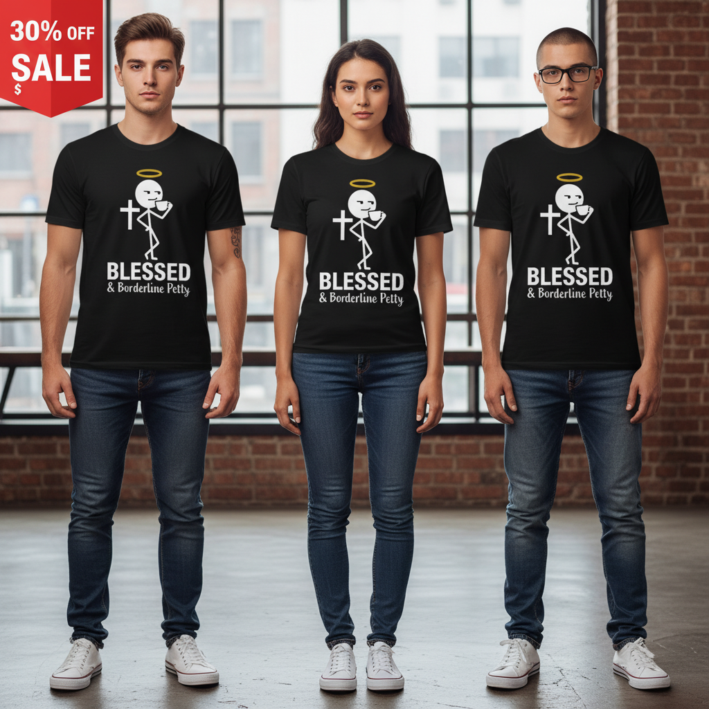 Blessed & Borderline Petty T-Shirt_triple_model
