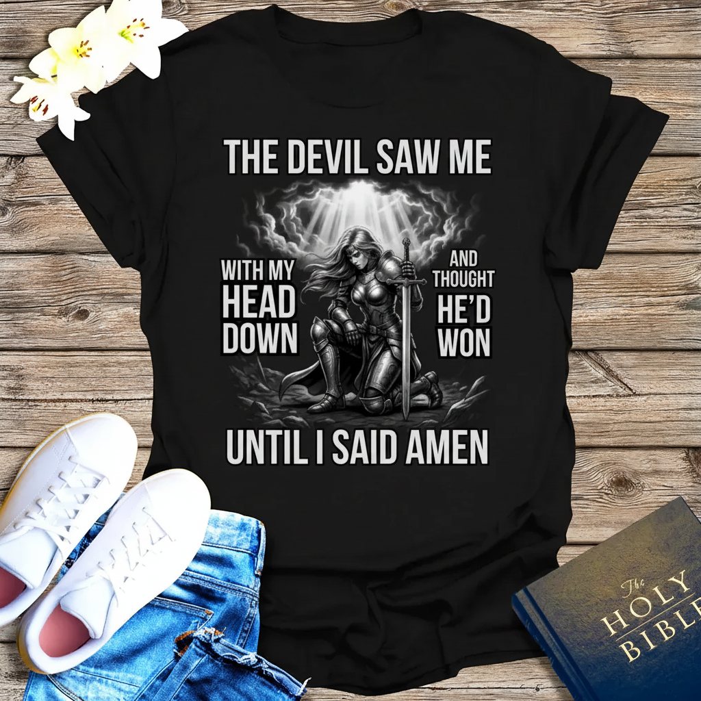 Warrior of Amen Faith Armor T-Shirt_triple_model