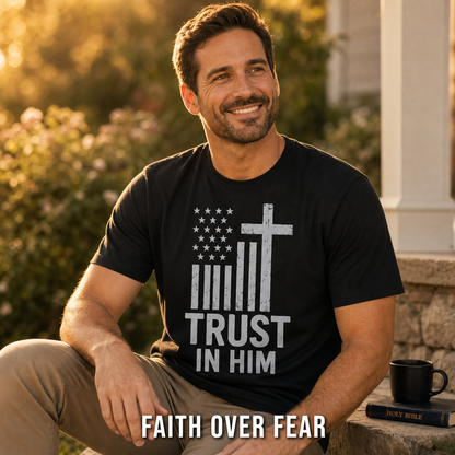 Trust In Him Cross Flag T-Shirt_ls_golden