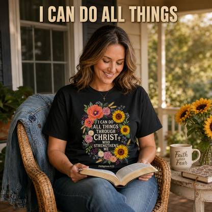 Strength in Christ Floral Wreath T-Shirt_ls_prop